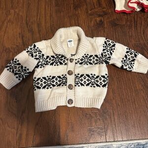 Old Navy Fair Isle Knit Cardigan - Cream and Black - 3-6mo